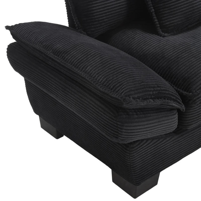 Oversized Two-Seater Sofa with Modern Deep-Seated Modular Design, Comfortable Daybed with Ergonomic Curves, 224L x 81W x 81H cm, Black