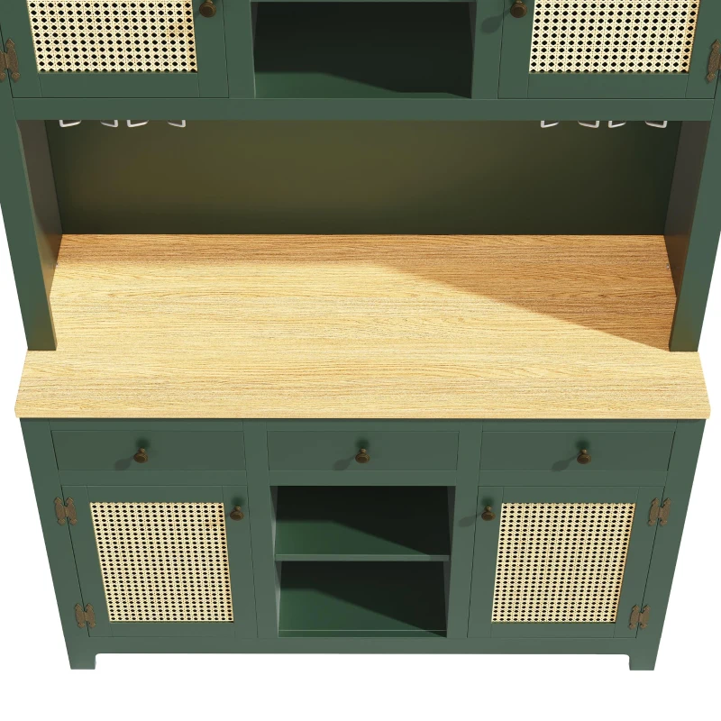 Large Freestanding Storage Cabinet with Adjustable Shelves, Tall Kitchen Cupboard with Colour-Changing Lighting, 120L x 40W x 180H cm, Antique Green