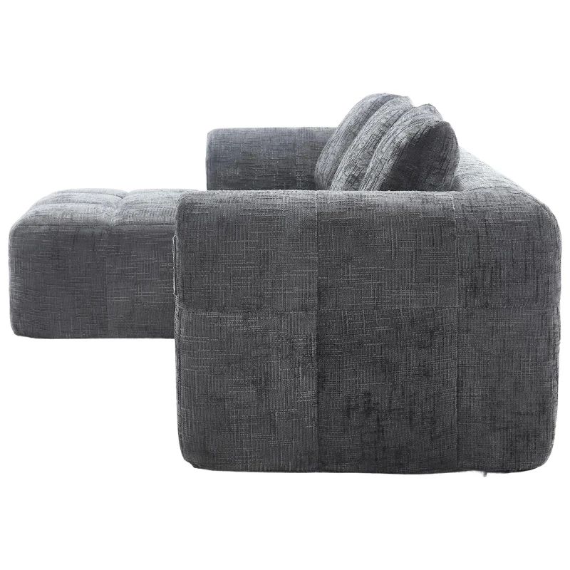 Oversized Modular L-Shaped Sofa with Deep-Seated Sleeper Design, Plush Sectional Sofa with Hidden Side Pockets, 250L x 158W x 60H cm, Grayi