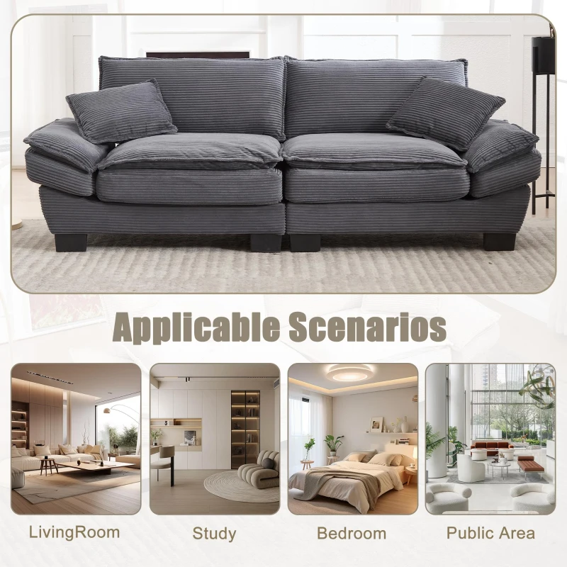 Oversized Two-Seater Sofa with Modern Deep-Seated Modular Design, Comfortable Daybed with Ergonomic Curves, 224L x 81W x 81H cm, Dark Gray