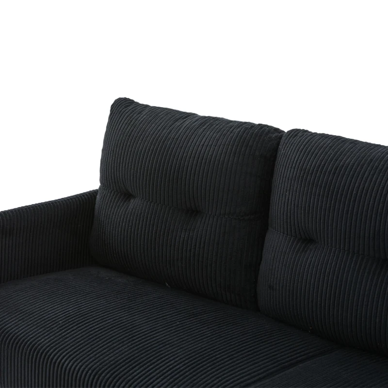 Oversized Two-Seater Corduroy Sofa with Ergonomic Curves, Comfortable Loveseat with Dual Side Storage Pockets, 171L x 72W x 80H cm, Black