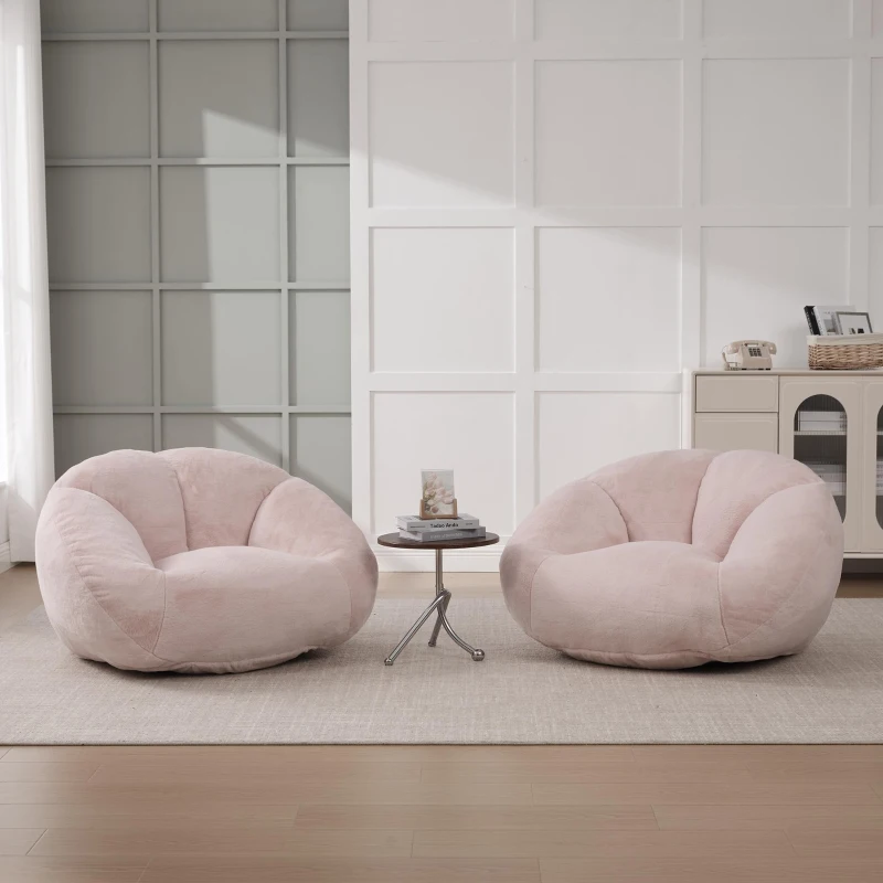Shell-Shaped Bean Bag Chair with High-Rebound Memory Foam Filling, Ergonomic Floor Lounger with Faux Fur Removable Cover, 100L x 90W x 57H cm, Pink