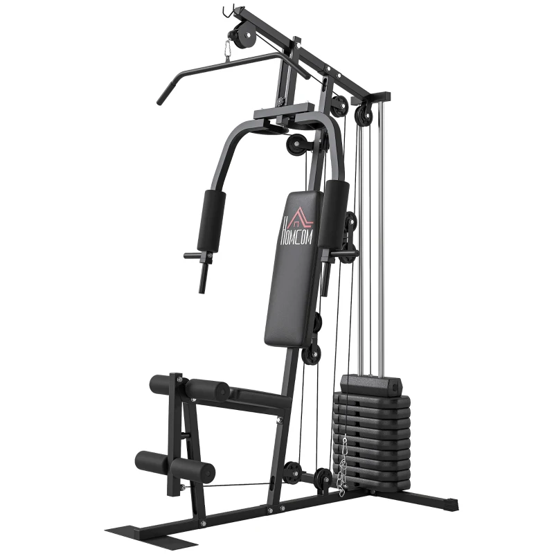 HOMCOM Station de musculation fitness avec 9 blocs de poids de 5 kg, 45kg au total, entraînement complet - 200 x 135 x 103 cm