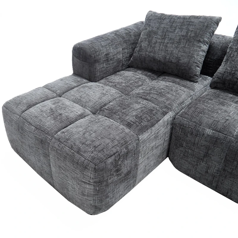 Oversized Modular L-Shaped Sofa with Deep-Seated Sleeper Design, Plush Sectional Sofa with Hidden Side Pockets, 250L x 158W x 60H cm, Grayi