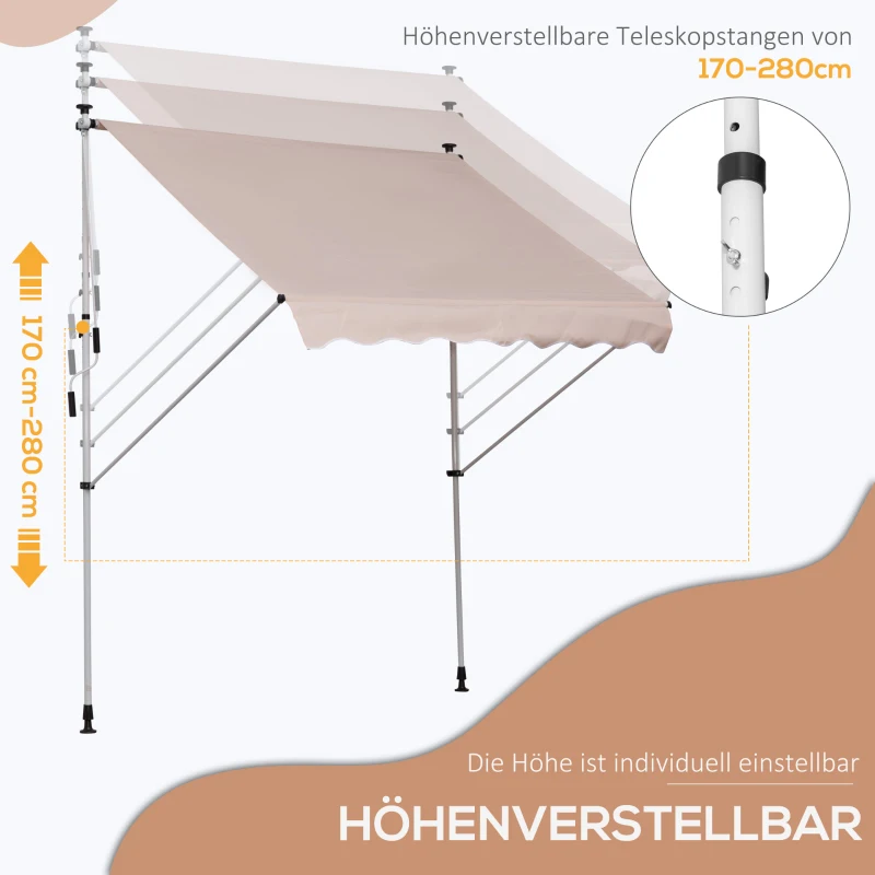 Outsunny Luifel vouwarm knikarmluifel zonwering handslinger balkon aluminium 2 x 1,5 m beige