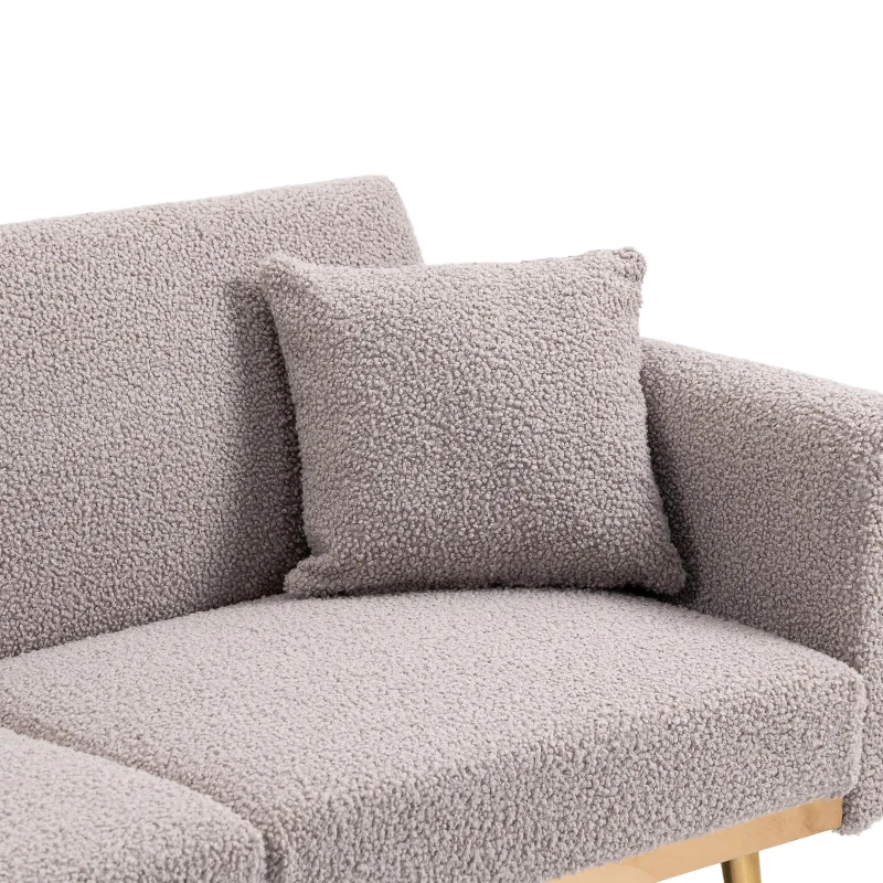Modern 2-Seater Sofa with 3-Position Adjustable Backrest, Convertible Loveseat with Thick Padded Cushions, 165L x 72.5W x 75H cm, Grey Teddy