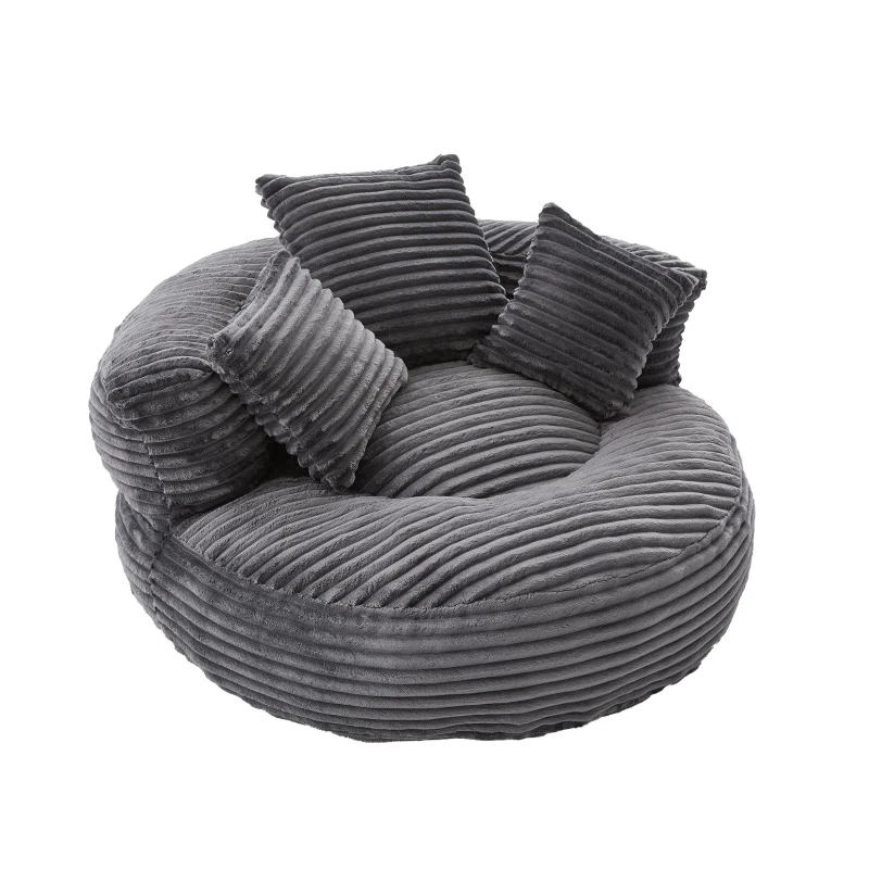 Giant Bean Bag Chair with Shredded Memory Foam, Pre-Filled Lounge Chair with High Back, 108L x 108W x 52H cm, Dark Gray