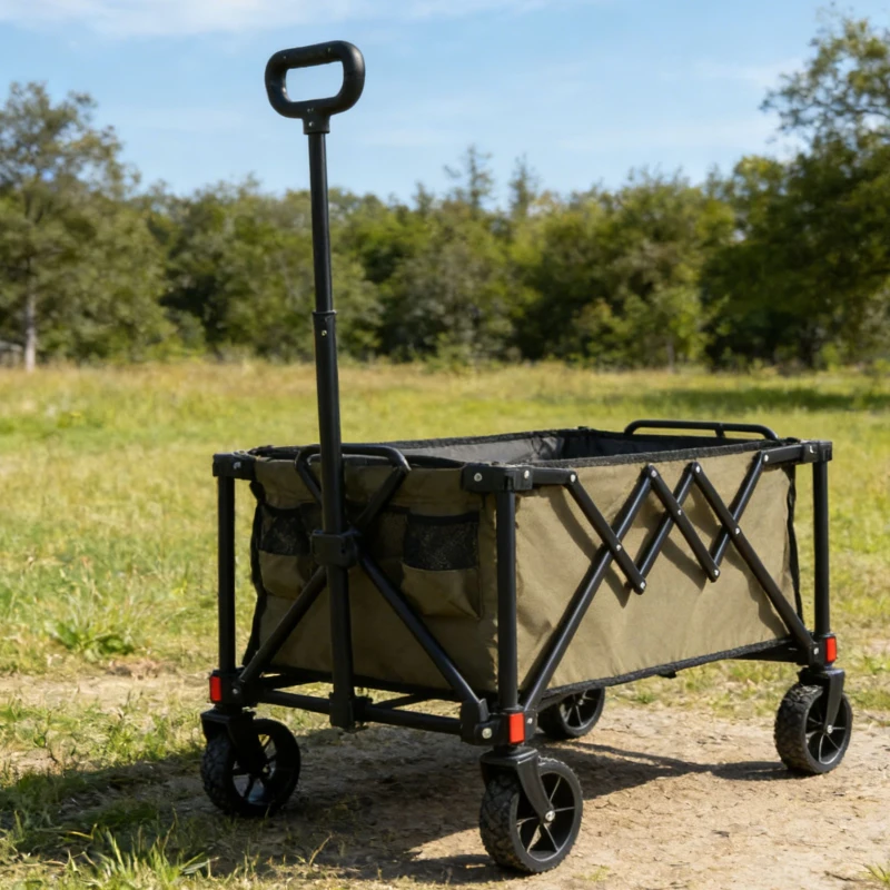 Carrito plegable, para camping, compras, 77x48x45 cm, Verde militar