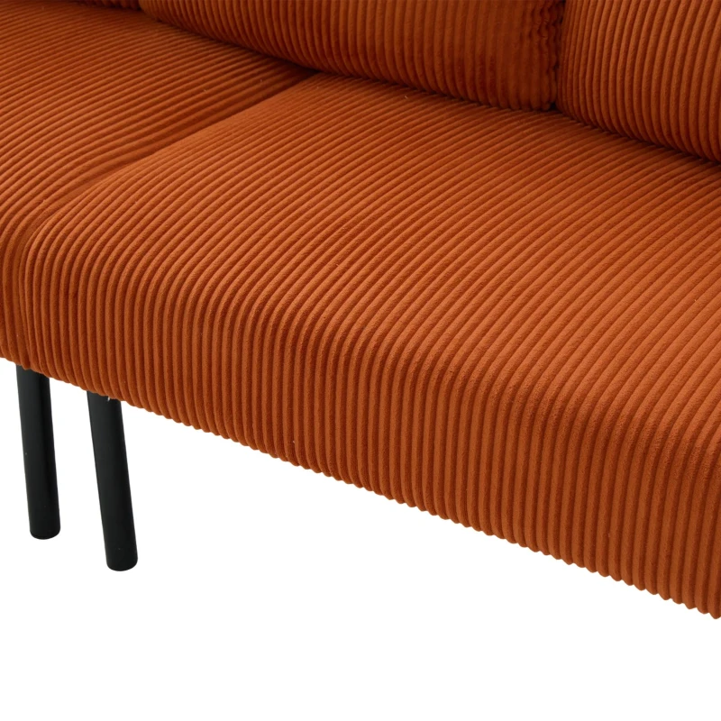 Oversized Two-Seater Corduroy Sofa with Ergonomic Curves, Comfortable Loveseat with Dual Side Storage Pockets, 171L x 72W x 80H cm, Orange