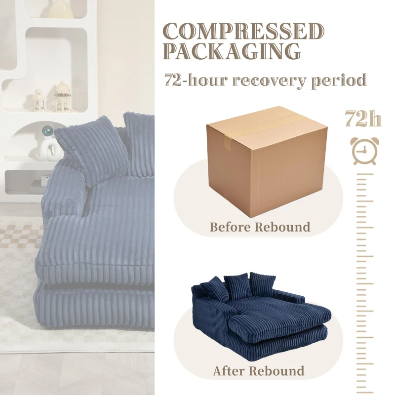 Modern Oversized Chaise Lounge Chair with Memory Foam Seat, Versatile Sofa Bed for Living Room or Bedroom, 155L x 125W x 63H cm, Navy