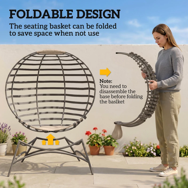 Outsunny Egg Chair with Soft Cushion, Steel Frame and Side Pocket, Garden Patio Basket Chair for Indoor, Outdoor, Brown
