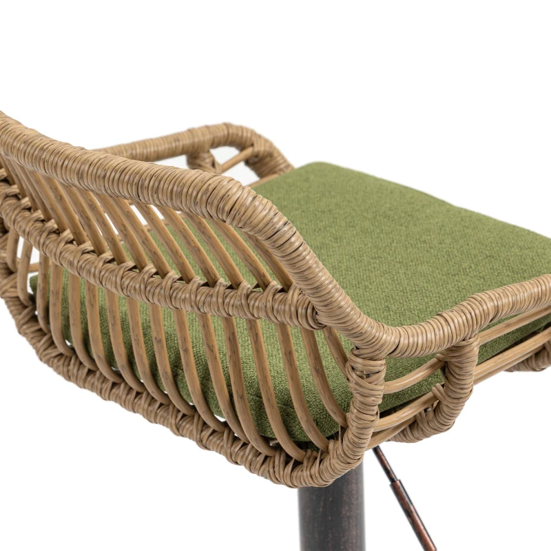 Set of 2 Swivel Bar Stools with Padded Linen Seat and Iron Frame, Height-Adjustable Counter Chairs with Metal Disc Base, 48L x 49W x 109H cm, Green