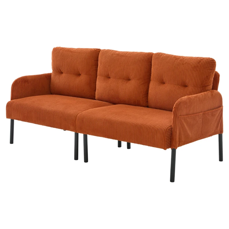 Oversized Two-Seater Corduroy Sofa with Ergonomic Curves, Comfortable Loveseat with Dual Side Storage Pockets, 171L x 72W x 80H cm, Orange