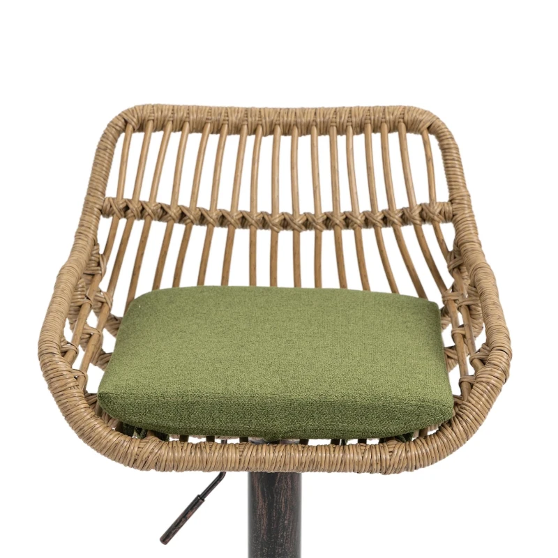 Set of 2 Swivel Bar Stools with Padded Linen Seat and Iron Frame, Height-Adjustable Counter Chairs with Metal Disc Base, 48L x 49W x 109H cm, Green