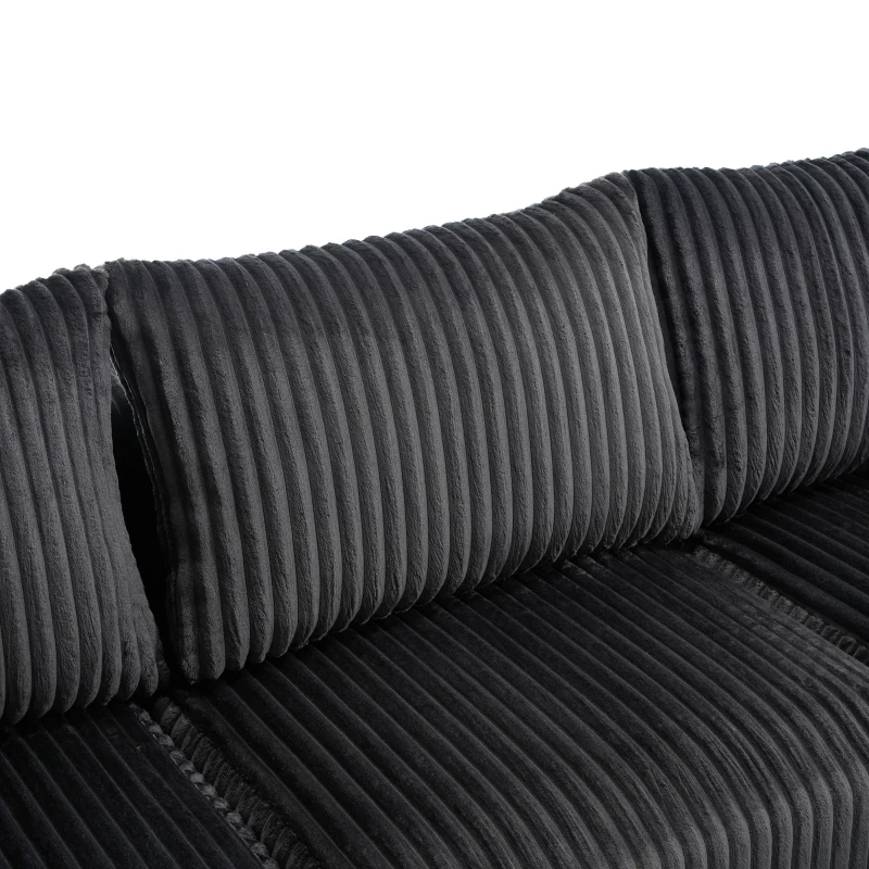 Modular L-Shaped Sectional Sofa with Deep Seat, Plush Corduroy Boneless Couch for Living Room, 257L x 160W x 80H cm, Gray