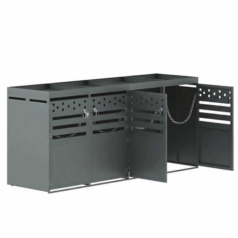 Anthracite Bin Storage Unit with Planter Roof and Rear Drainage, Sleek Dark-Grey Trash Can Shed with Ventilation Slots, 264L x 80W x 125H cm, Grey