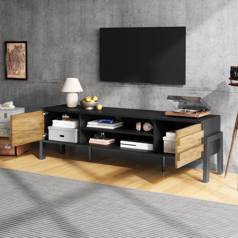 Low-Profile TV Cabinet with Soft-Close Hinges and Adjustable Shelves, Stylish TV Stand with 2 Cabinets, 175L x 39.5W x 53H cm, Natural
