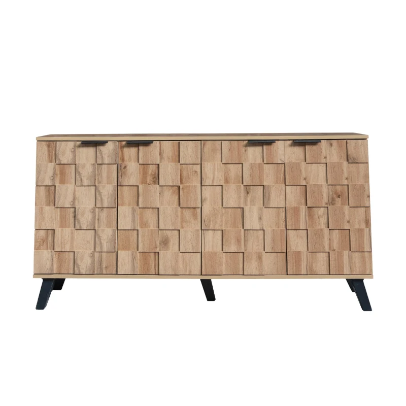 Modern Sideboard with Matt Handles and Sturdy Legs, Durable Storage Cabinet with Adjustable Shelves, 150L x 35W x 78H cm, Wood
