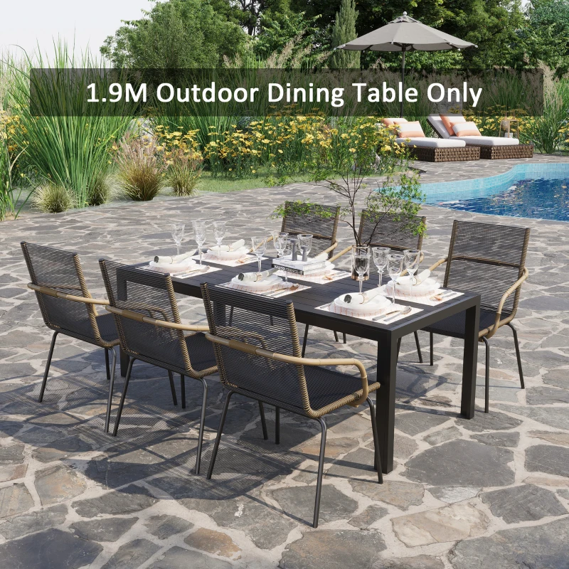 Outsunny Gartentisch Kunststoff 190 x 84,5 x 72 cm UV- & Wetterfest Balkontisch mit Holzoptik, Holzstrukur, rutschfest Buffettisch für 6 Personen Outdoor Esstisch für Garten, Balkon Schwarz