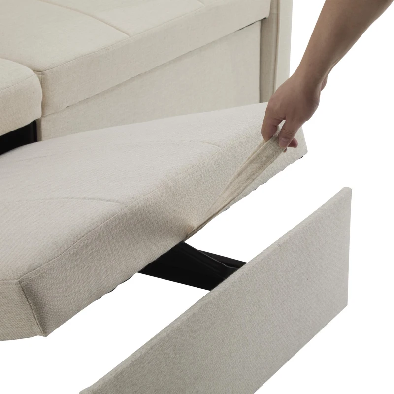 King-Size Pull-Out Sofa Bed with 3-in-1 Convertible 2-Seater, Independent Convertible Couch with Iron and Solid Wood Frame, 207L x 87W x 96H cm, Beige