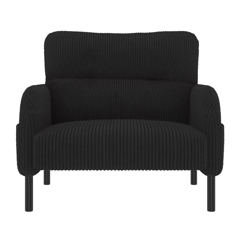Corduroy Single-Seater Armchair with High-Density Foam Cushion, Ergonomic Wide Seat with Double Side Storage Pockets, 67L x 75W x 79H cm, Black