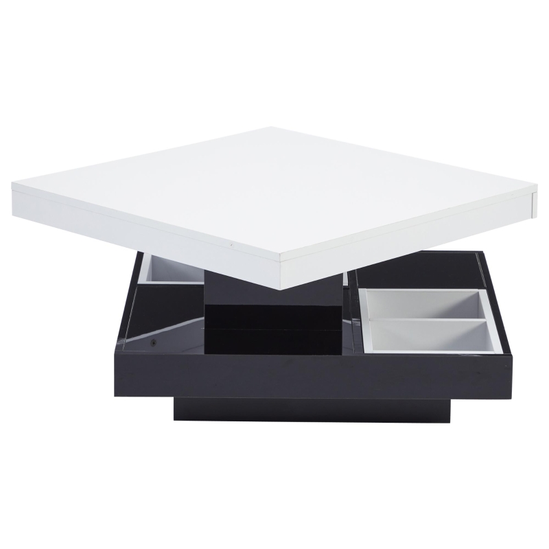 Contemporary Coffee Table with Large-Capacity Lower Shelf, 2-Tone Center Table with Recessed Compartments, 70L x 70W x 36H cm, Black