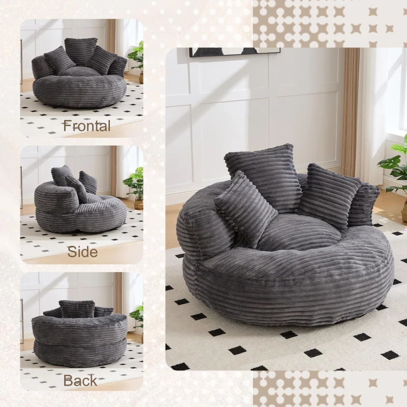 Giant Bean Bag Chair with Shredded Memory Foam, Pre-Filled Lounge Chair with High Back, 108L x 108W x 52H cm, Dark Gray