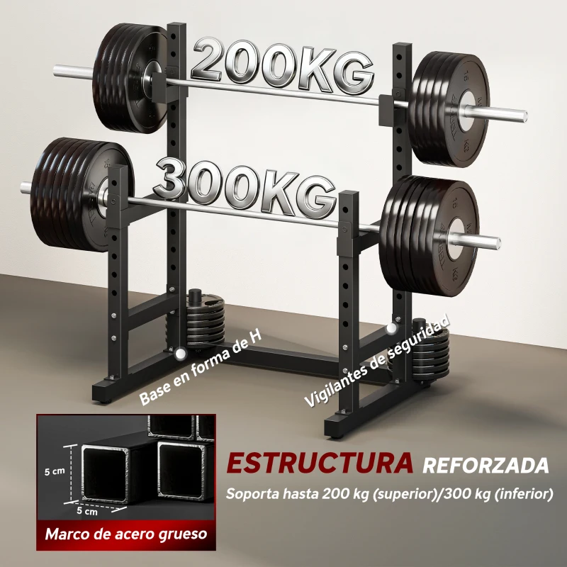 SPORTNOW Soporte Barra Pesas Ajustable en Altura con Topes de Seguridad para Sentadillas y Press de Banca en Casa Carga 300 kg