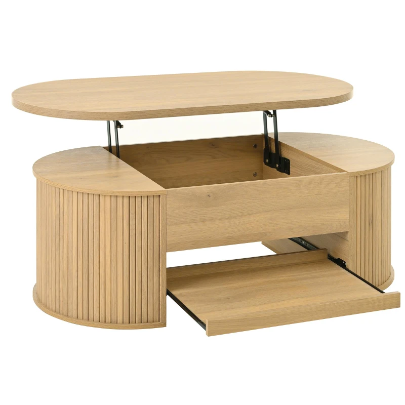 Lift-Top Coffee Table with Height-Adjustable Lift-Up Tabletop, Modern Center Table with Extendable Lower Shelf, 110L x 55.5W x 40H cm, Wood