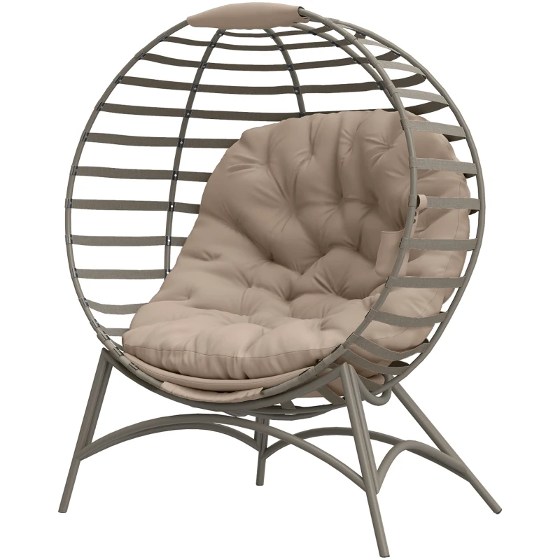 Outsunny Egg Chair with Soft Cushion, Steel Frame and Side Pocket, Garden Patio Basket Chair for Indoor, Outdoor, Brown