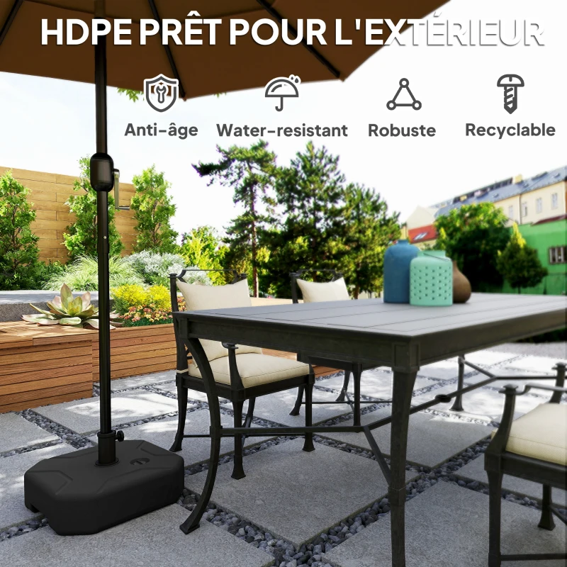 Outsunny Pied de parasol Carrée, socle parasol extérieur Remplissable jusqu'à 25 kg avec Sable 20kg avec Eau 45 x 45 x 25 cm noir