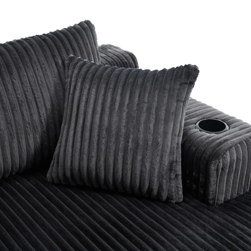 Modular L-Shaped Sectional Sofa with Deep Seat, Plush Corduroy Boneless Couch for Living Room, 257L x 160W x 80H cm, Gray