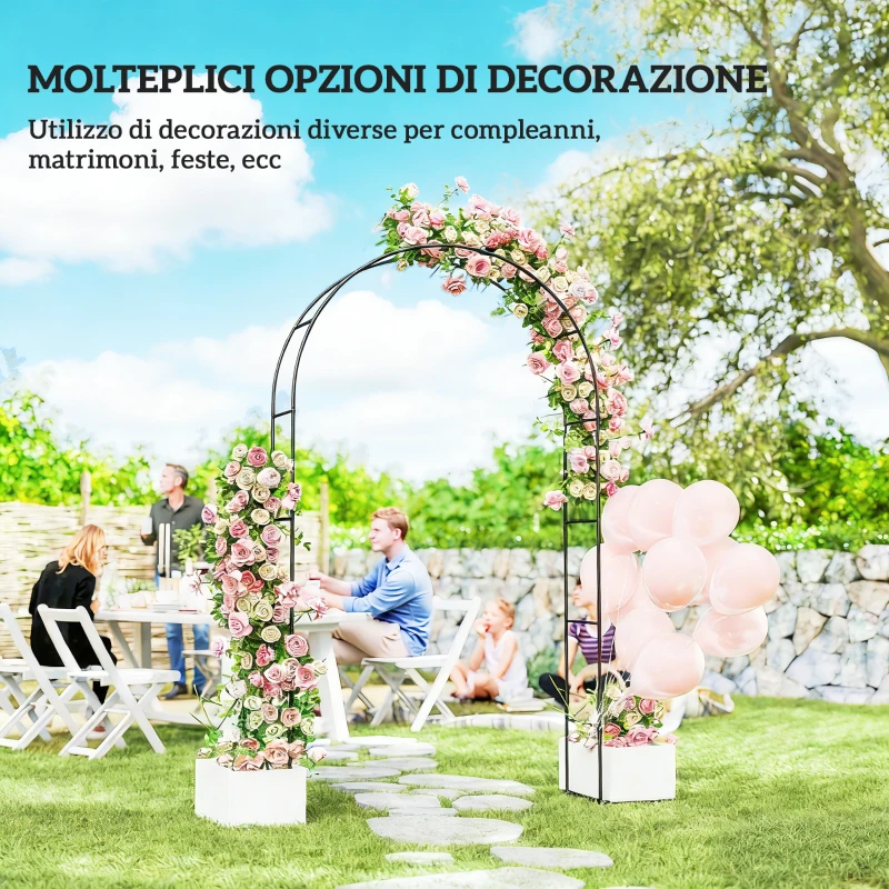 Outsunny Arco da Giardino in Metallo con Base per Piante Rampicanti per Cerimonie, Compleanni ed Eventi, Nero
