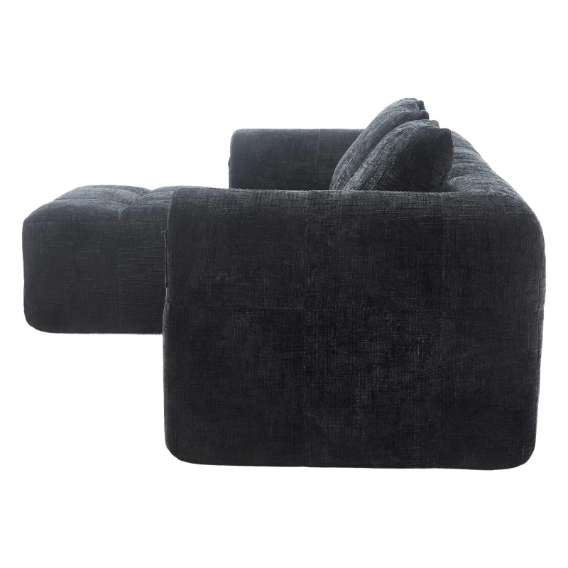 Oversized Modular L-Shaped Sofa with Deep-Seated Sleeper Design, Plush Sectional Sofa with Hidden Side Pockets, 250L x 158W x 60H cm, Black