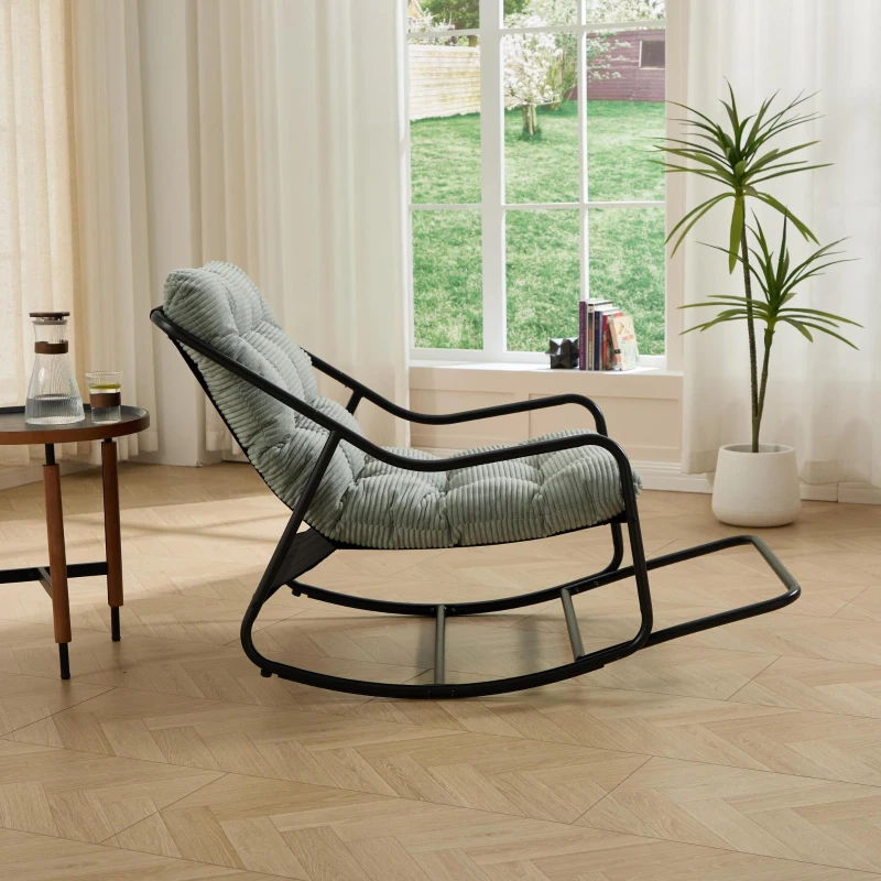 Cadeira de baloiço para exterior com almofada de conforto, para sala de estar, quarto, sala de leitura, 75x116x82 cm, Verde claro