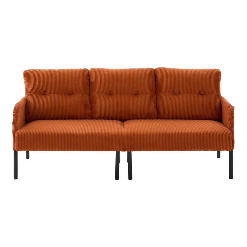 Oversized Two-Seater Corduroy Sofa with Ergonomic Curves, Comfortable Loveseat with Dual Side Storage Pockets, 171L x 72W x 80H cm, Orange