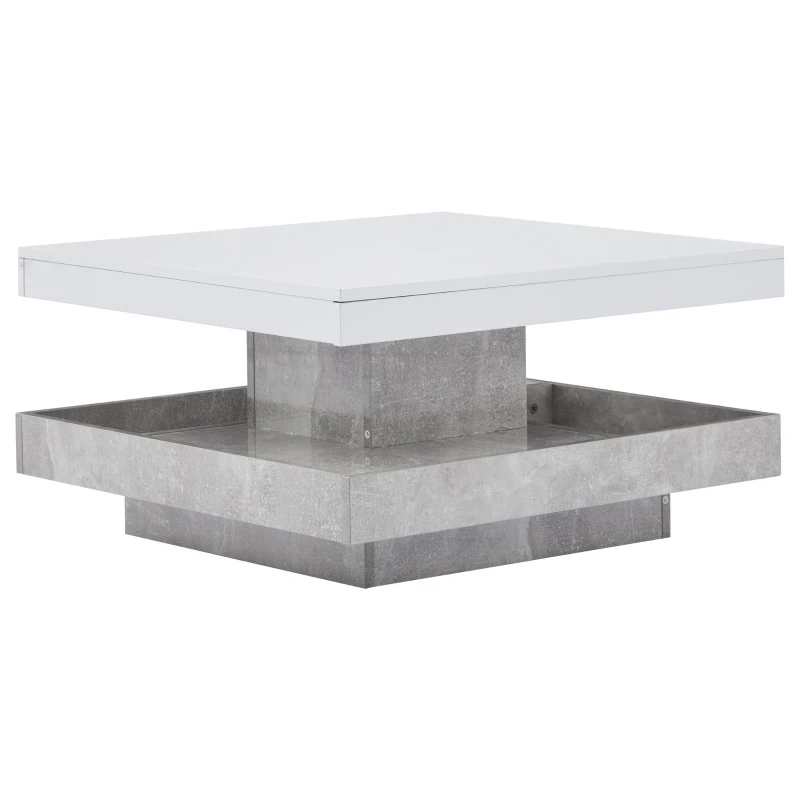 360° Rotating Square Coffee Table with Concealed Storage Compartments, White Center Table with Durable Construction, 70L x 70W x 36H cm, White