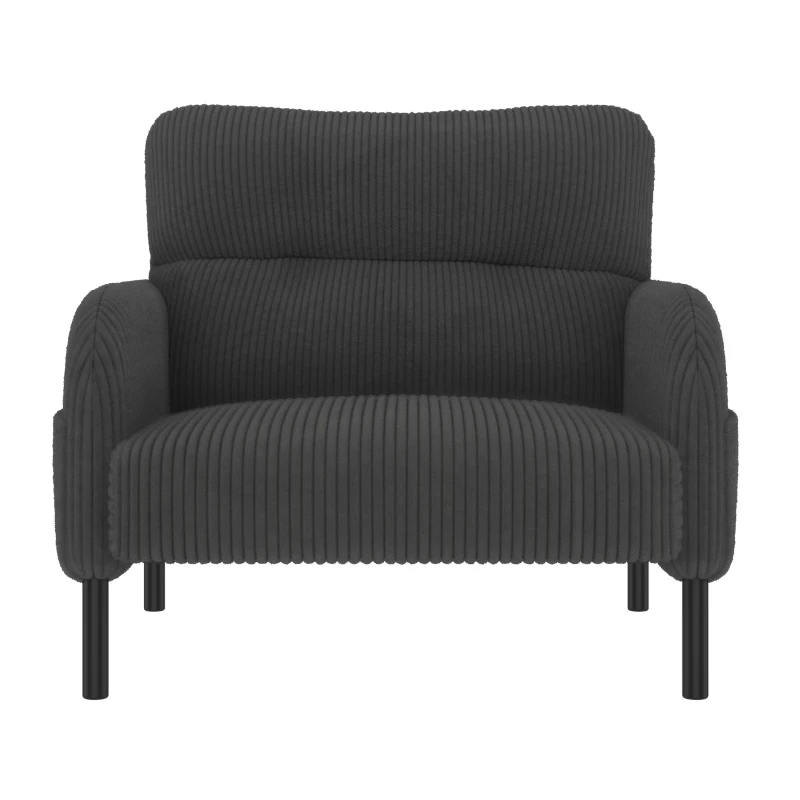 Corduroy Single-Seater Armchair with High-Density Foam Cushion, Ergonomic Wide Seat with Double Side Storage Pockets, 67L x 75W x 79H cm, Gray