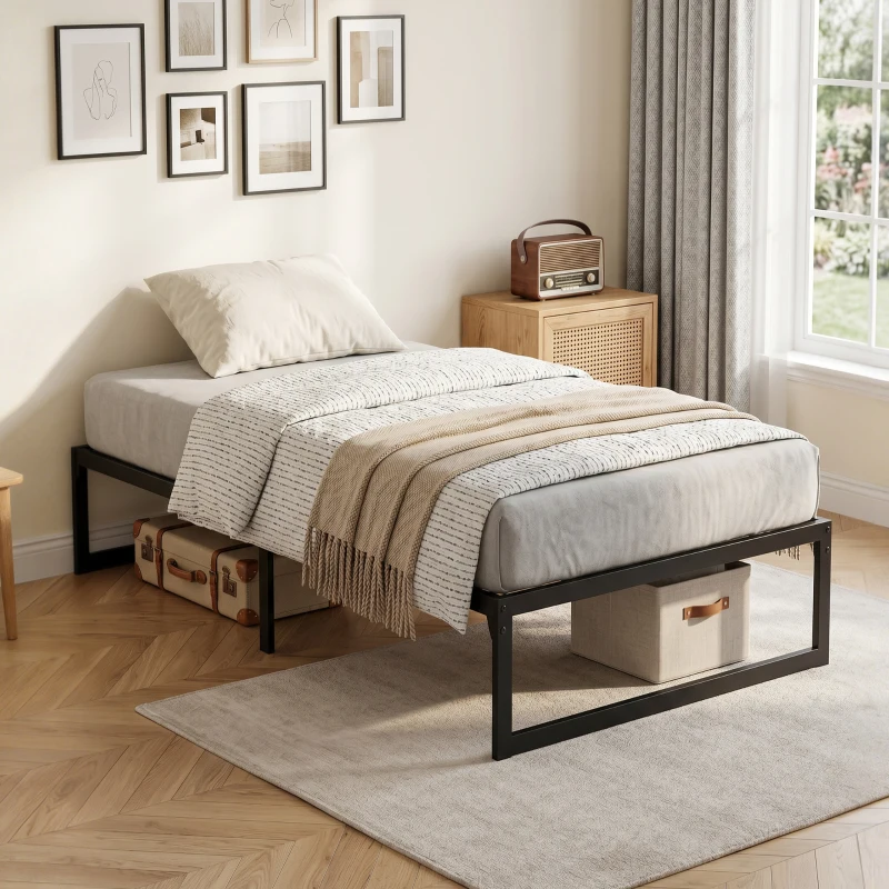 HOMCOM Telaio Letto con Rete in Metallo, Letto Singolo con Spazio Sottostante, Silenzioso, 200,5x90,6x32,5 cm, Nero
