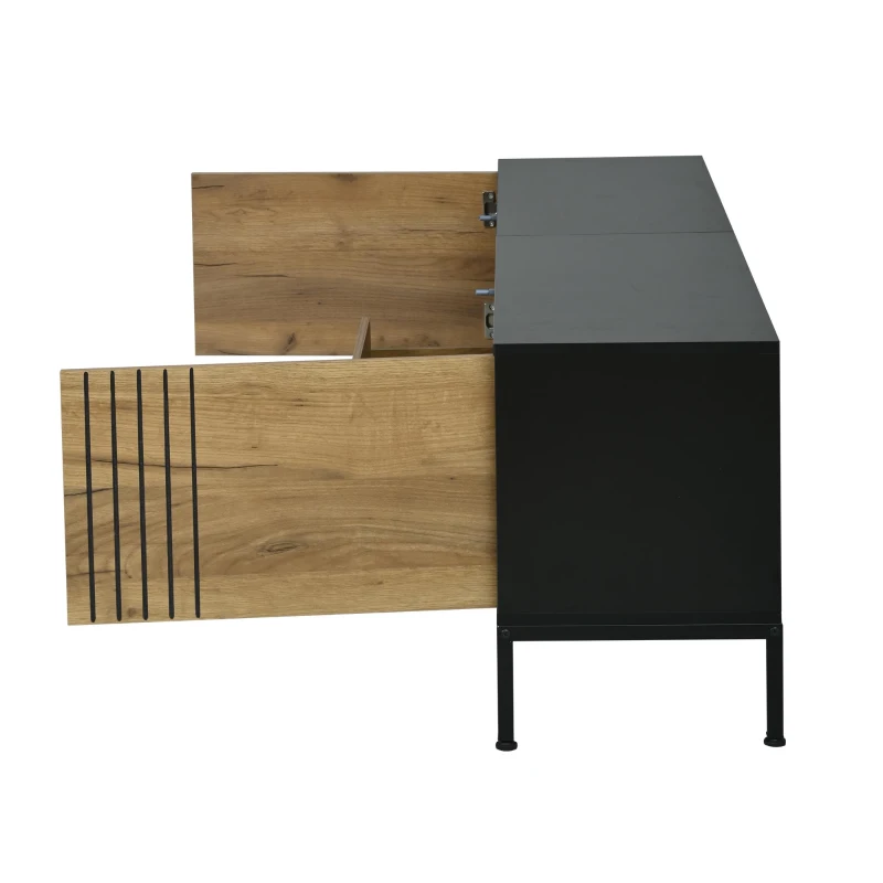 Low-Profile Nordic TV Cabinet with 2 cabinets and Open Shelves, Stylish TV Stand with Chipboard Construction, 170L x 35W x 50H cm, Natural