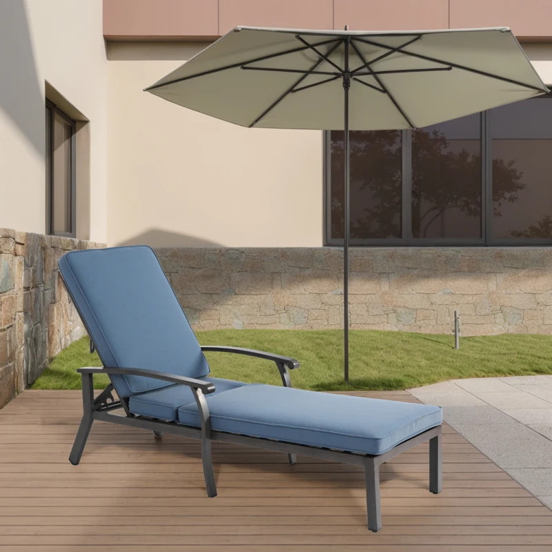 Cadeira lounge para pátio com encosto regulável, 204x58x100/30 cm, Azul