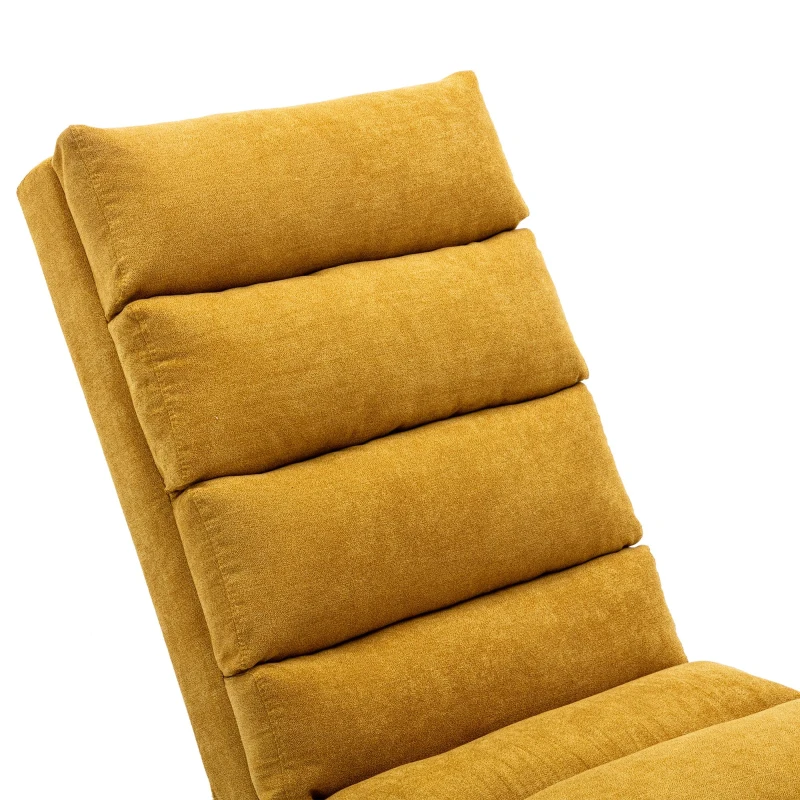 Fabric Relaxation Chaise Longue with Gentle Vibration, Contoured Ergonomic Floor Lounger with Side Pocket, 148L x 55W x 87H cm, Yellow
