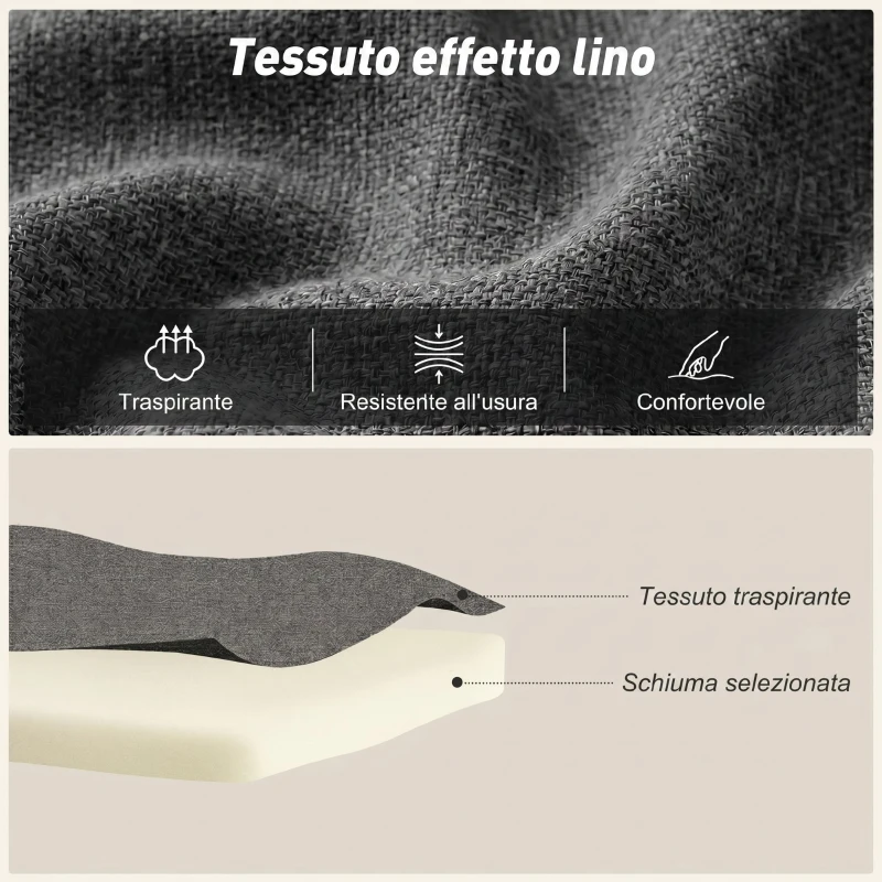 HOMCOM Poltrona Letto Singolo 3 in 1 in Tessuto Effetto Lino con Schienale Reclinabile, Cuscino e Tasche, Grigio