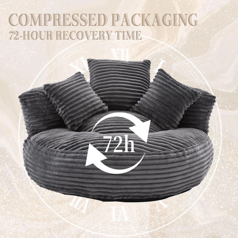 Giant Bean Bag Chair with Shredded Memory Foam, Pre-Filled Lounge Chair with High Back, 108L x 108W x 52H cm, Dark Gray