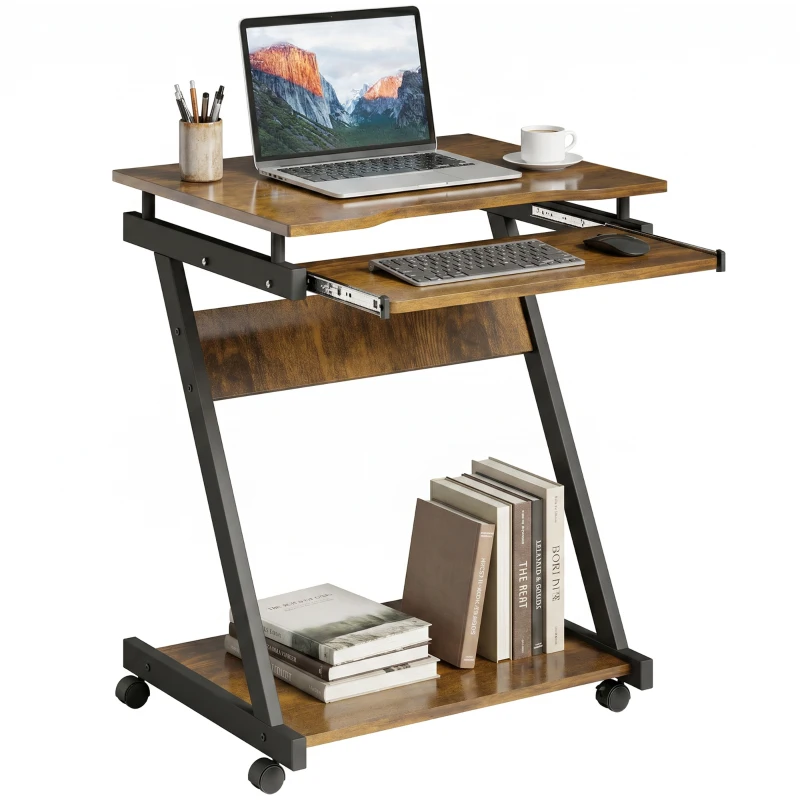 HOMCOM Movable Computer Desk with 4 Moving Wheels and Keyboard Tray