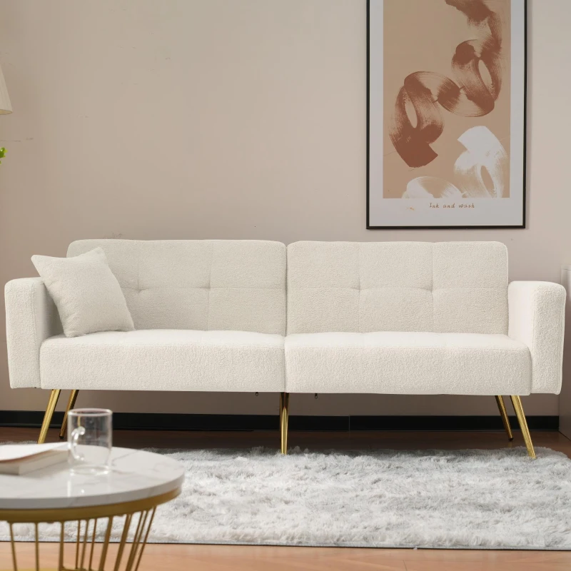 Convertible Sofa Bed with 3‑Position Adjustable Backrest, Comfortable Daybed with High‑Density Foam Seat, 176L x 64W x 75H cm, White
