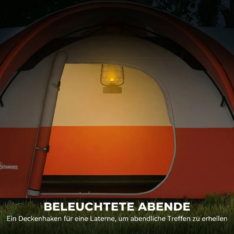 Outsunny Campingzelt für 5-6 Pers., Familienzelt, wasserdicht, mit Vorzelt, 550L x 300B x 198Hcm, Orange