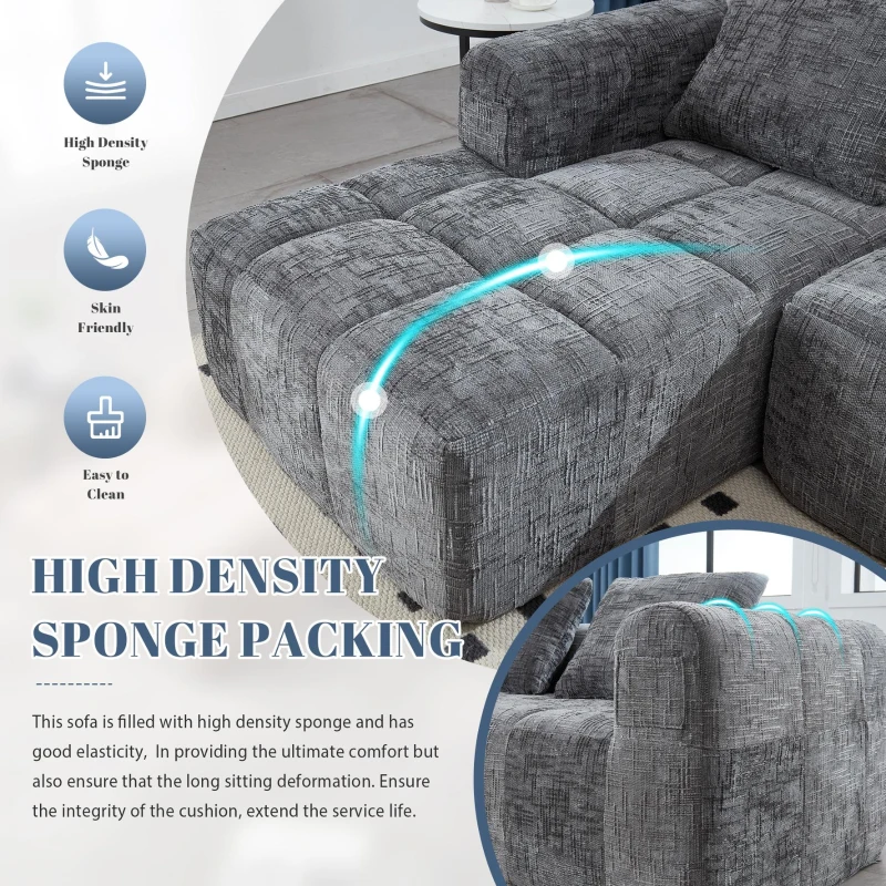 Oversized Modular L-Shaped Sofa with Deep-Seated Sleeper Design, Plush Sectional Sofa with Hidden Side Pockets, 250L x 158W x 60H cm, Grayi