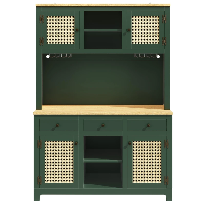 Large Freestanding Storage Cabinet with Adjustable Shelves, Tall Kitchen Cupboard with Colour-Changing Lighting, 120L x 40W x 180H cm, Antique Green