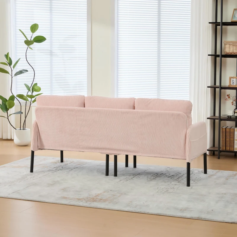 Oversized Two-Seater Corduroy Sofa with Ergonomic Curves, Comfortable Loveseat with Dual Side Storage Pockets, 171L x 72W x 80H cm, Pink